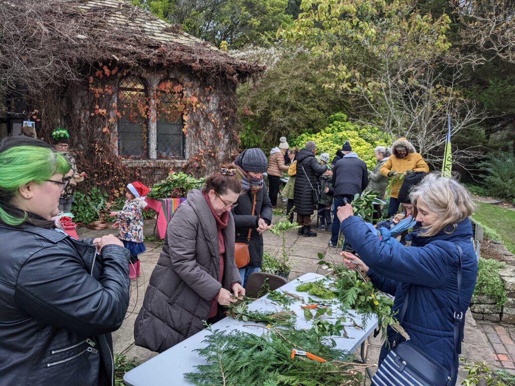 christmas wreath making in the rockery